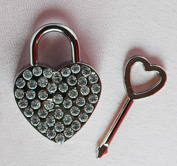 large rhinestone heart with key